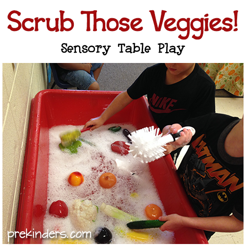 Scrub Those Veggies! Sensory Table Play - PreKinders