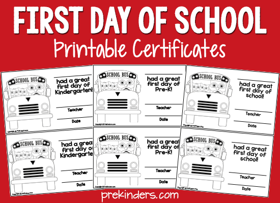 first day of school awards prekinders