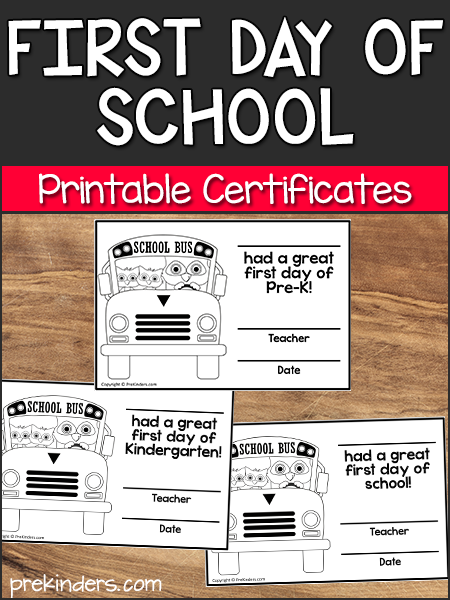 First Day of School Certificates