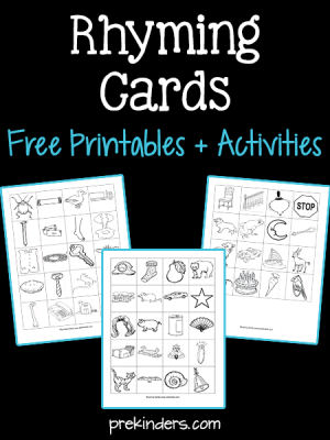 pre k reading printables Blackline Rhyming Cards