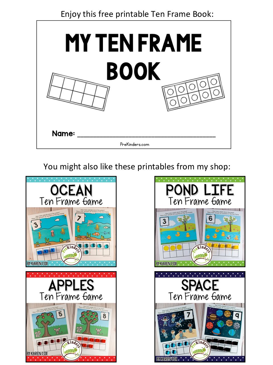 10 Frame Book Printable PreKinders