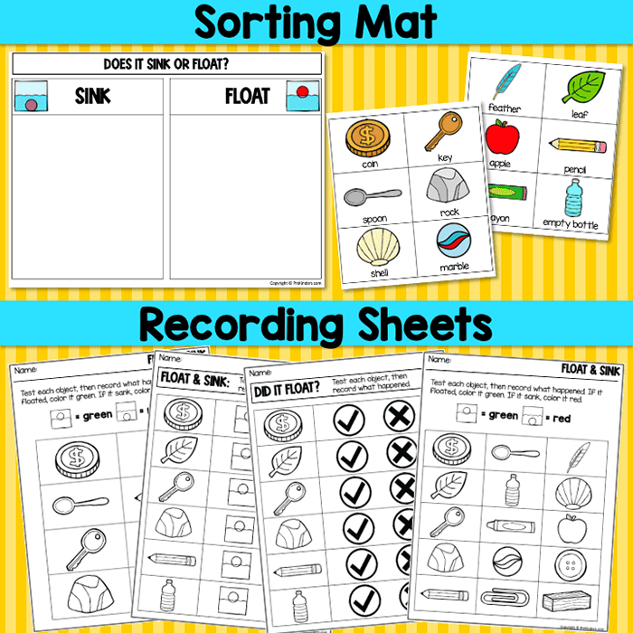 sink and float activities sorting mat and recording sheets