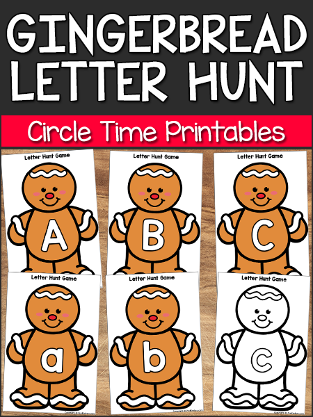 Gingerbread Letter Hunt Game printables for Circle Time Large Group Literacy