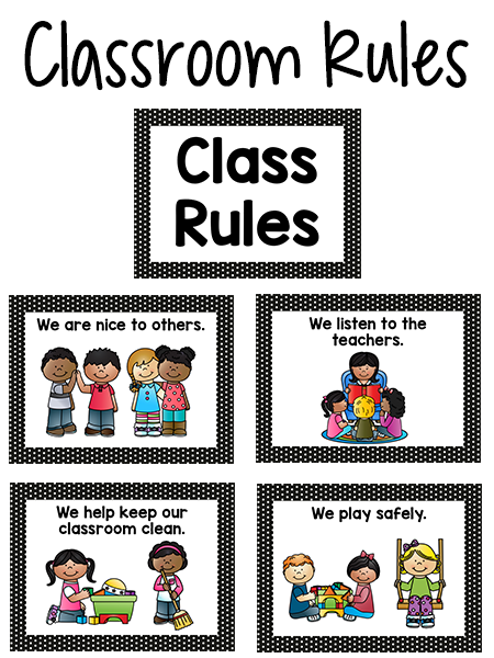 Pre-K Class Rules Posters in Black & White Dot