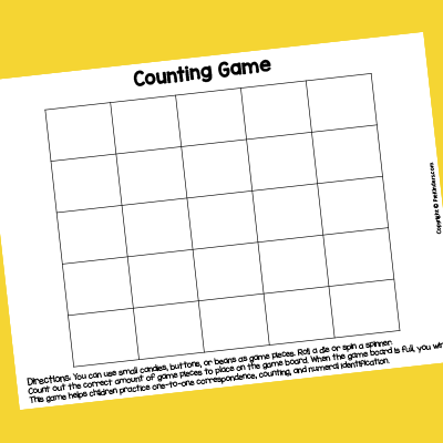 Grid Game / Counting Game for Pre-K Summer Packet 