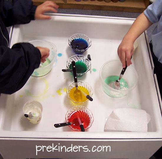 Mixing Goop in the Sensory Table