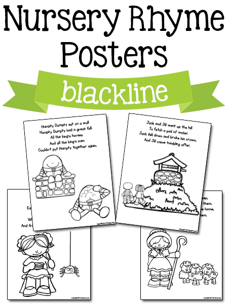 Nursery Rhyme Posters in blackline: Free printables