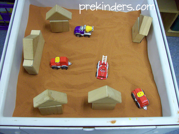 Trucks in the Sensory Table