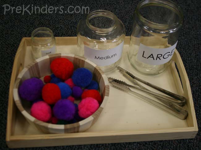 Sorting Pom Poms by Size: preschool math