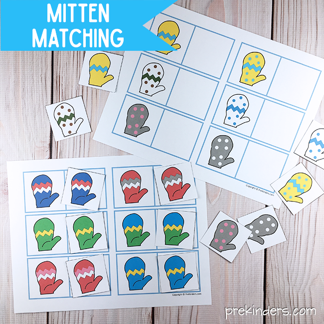 Mitten Matching Cards Printable: Winter Visual Discrimination Skills for Pre-K, Preschool