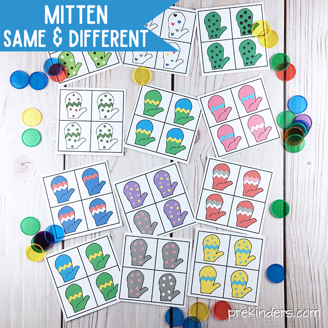 Mitten Same & Different Printable: Winter Visual Discrimination Skills for Pre-K, Preschool