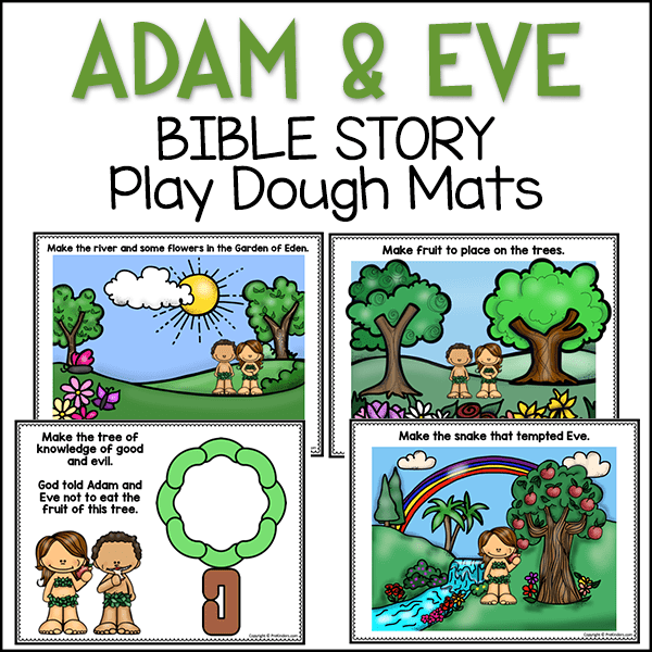 Adam and Eve in Eden Bible Story Play Dough Mats
