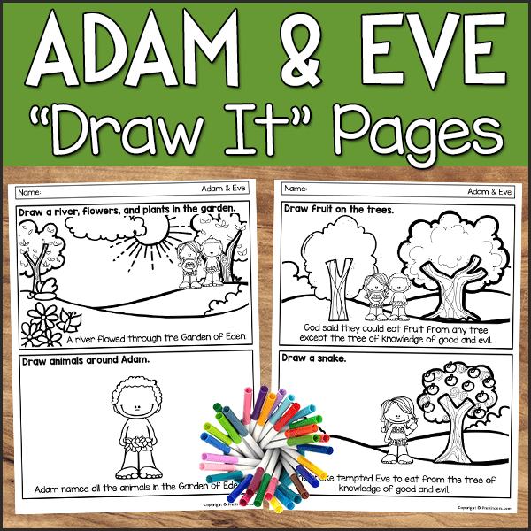 Adam and Eve in Eden Bible Story Drawing Sheet