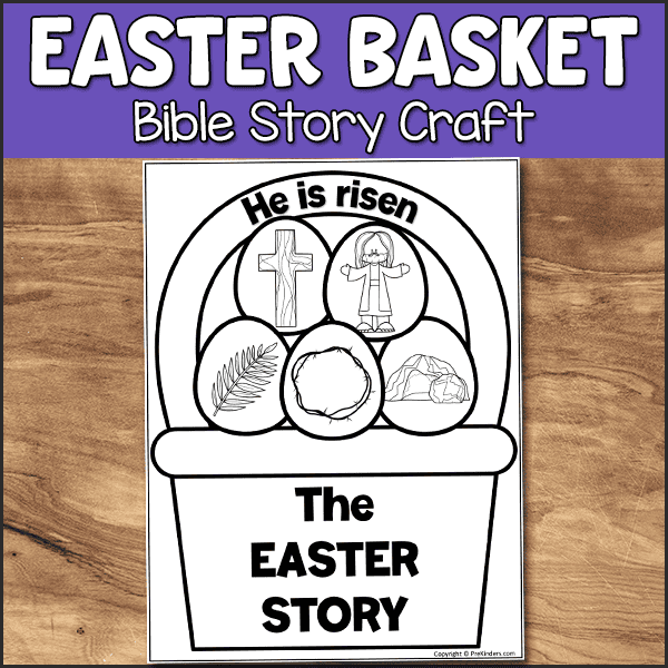 Easter basket with eggs Bible story craft, Jesus is risen