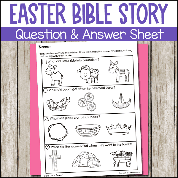 Easter Bible story Question and answer sheet
