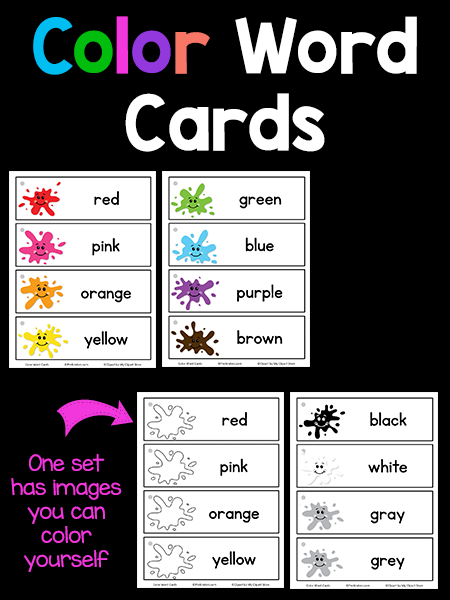 Color Word Cards - free printable from prekinders.com