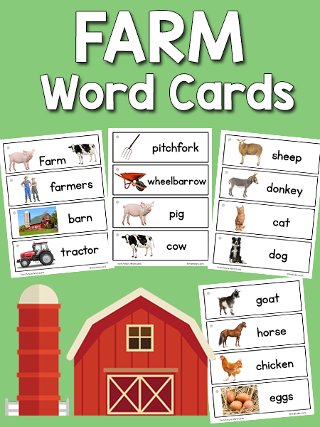 Preschool and Daycare learni 11 Laminated Farm Life Picture and Word Flashcards