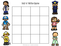 Community Helpers Roll and Write Game
