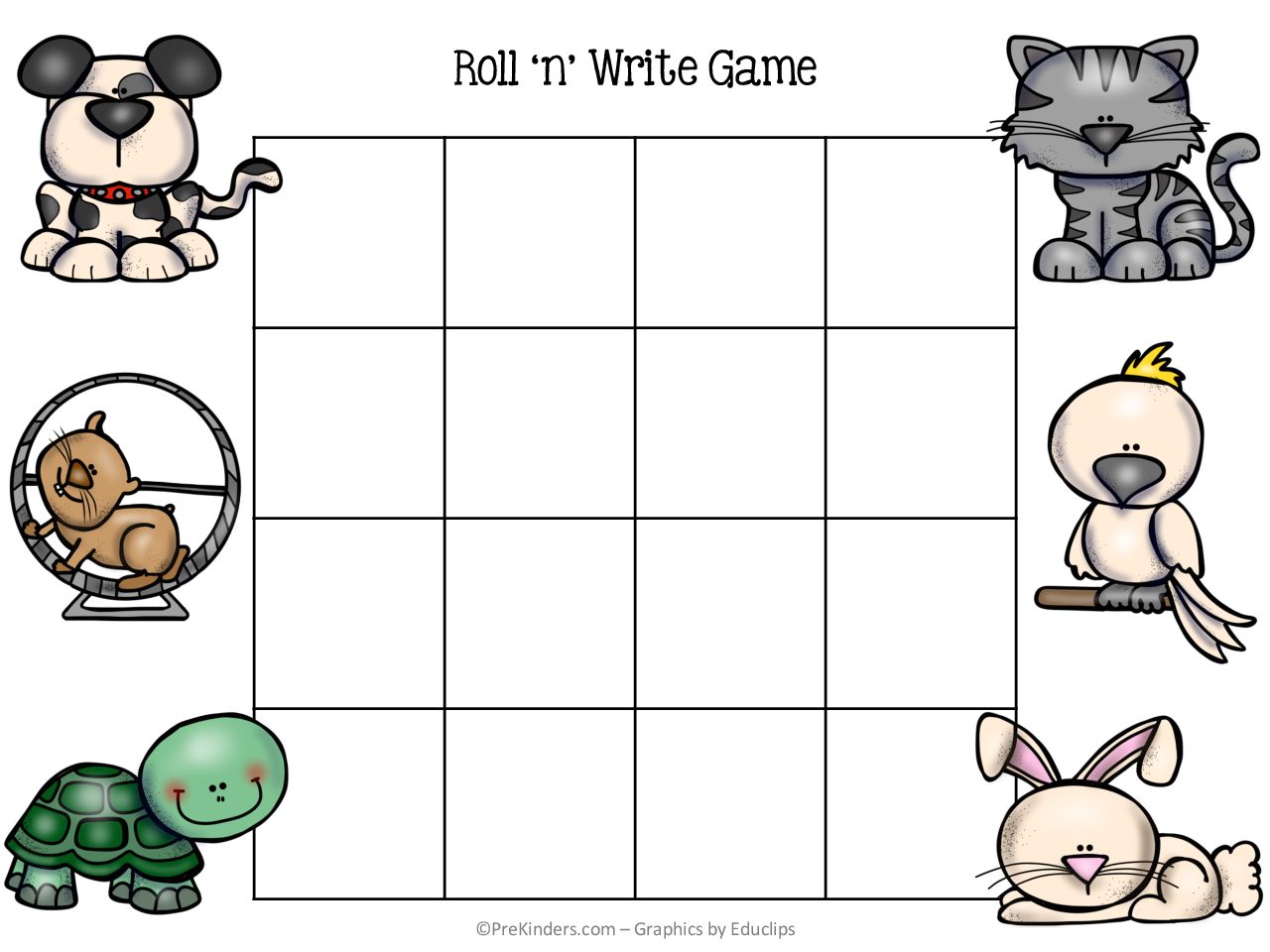 Pets Roll and Write Game PreKinders