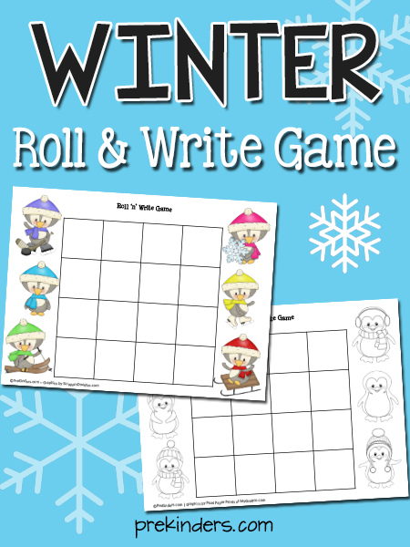 Winter Roll n Write Game PreKinders Preschool Activities