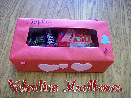 Valentine mailbox made with glove box or tissue box