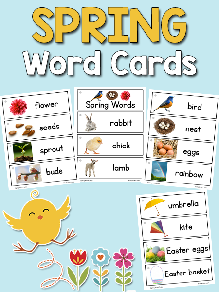 Spring Season themed Word Flash Cards Preschool Picture and Word flash cards. 