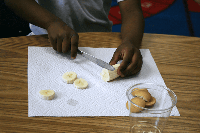 slice bananas cooking and fine motor