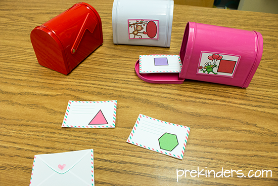 sort shape cards into mailboxes