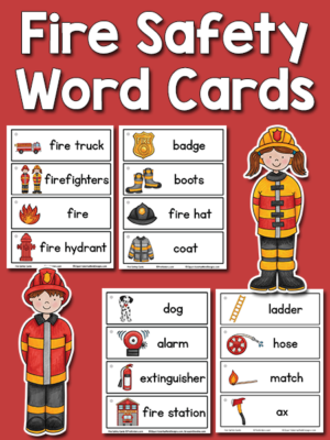 Fire Safety Word Cards: free printable from PreKinders