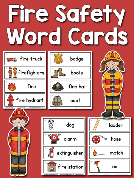 Fire Safety Word Cards: free printable from PreKinders