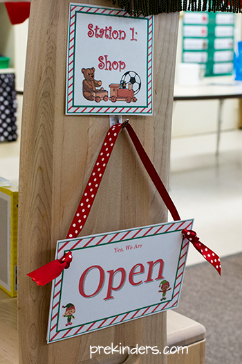 Open/Closed sign in our Dramatic Play Toy Shop
