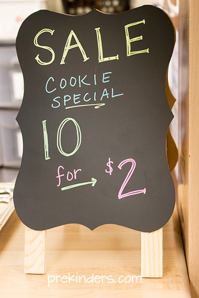 Chalkboard Sign in the Bakery Dramatic Play Center