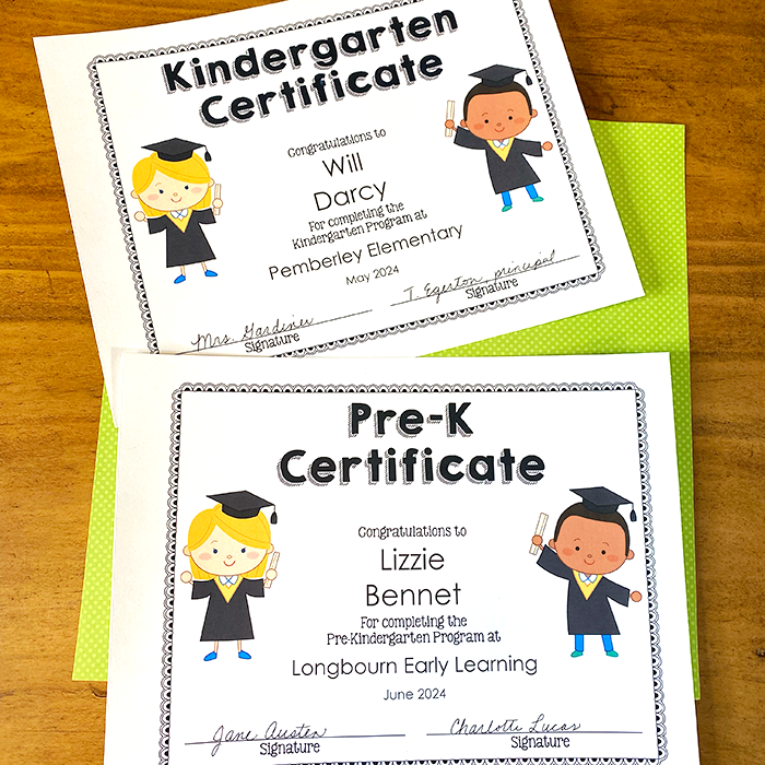 preschool kindergarten certificates printable editable