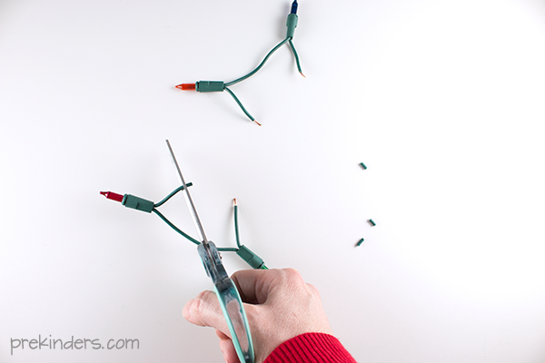 How to cut the Christmas light wires for this science activity
