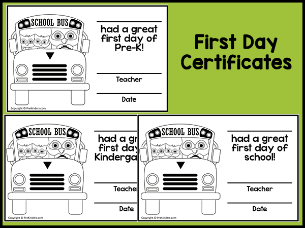 First Day of School Certificate