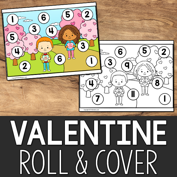 Valentine Roll and Cover math game printable