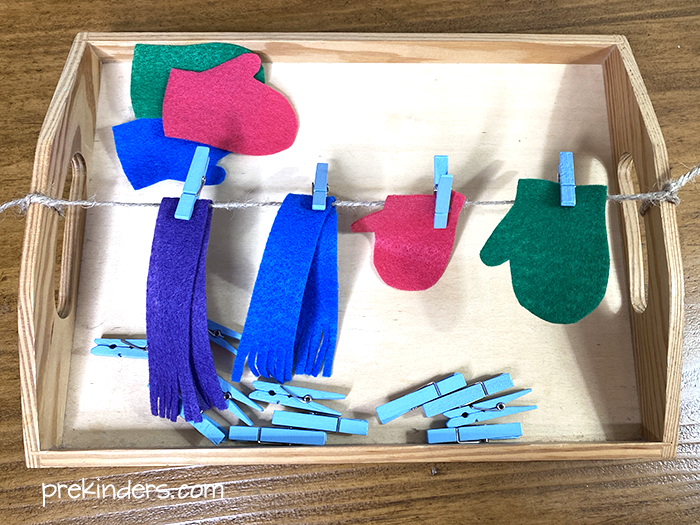 winter fine motor mittens scarves