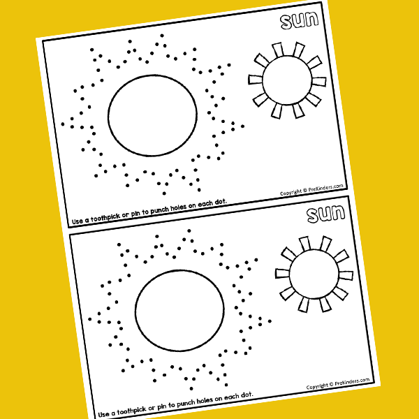 Summer punch or pinning printable for fine motor