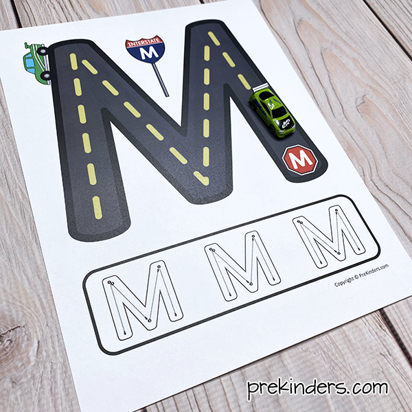 Letter Roads Printable mat with toy car