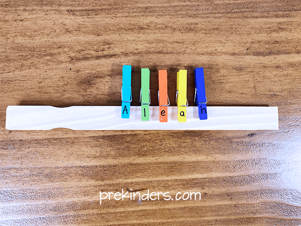 name activities for preschool with clothespins