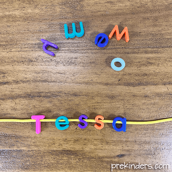 name activities for preschool with letter beads