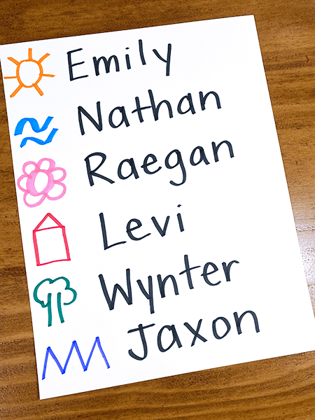 Name Picture Symbols Hand drawn
