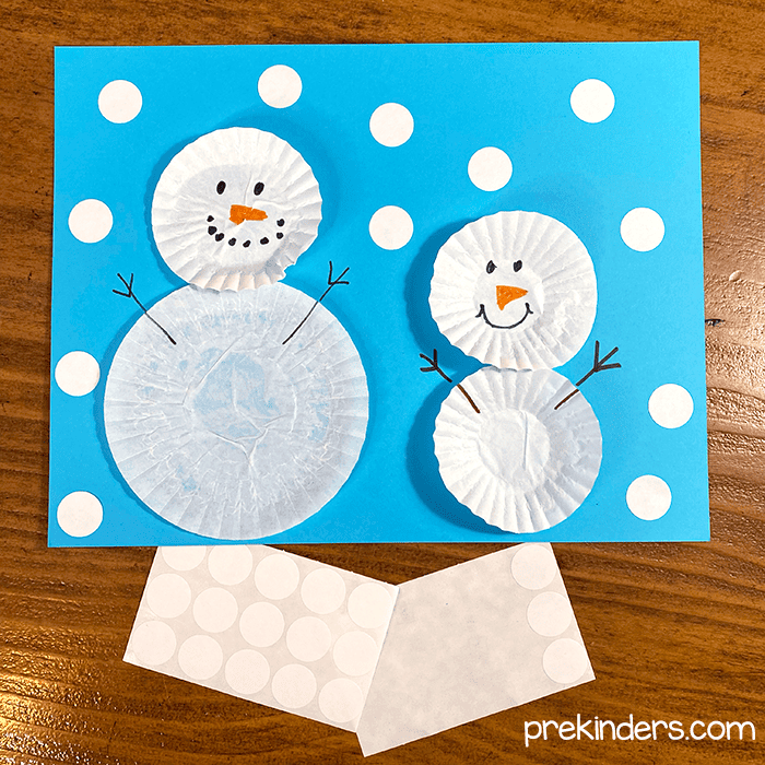 Winter Art with cupcake papers and dot sticker snowballs