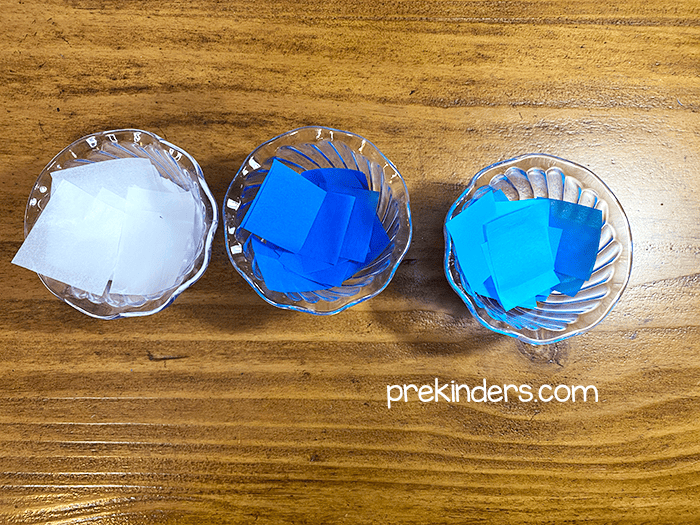 Blue and white tissue squares