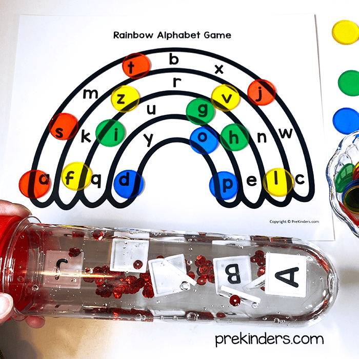 Rainbow Literacy Activity with Letter discovery bottle