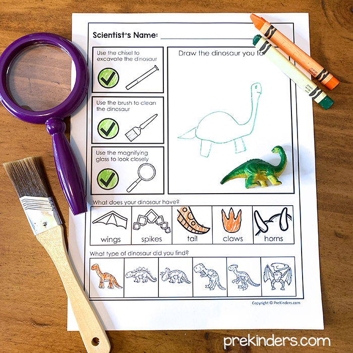 Dinosaur Dig Activity for Kids with printable sheet