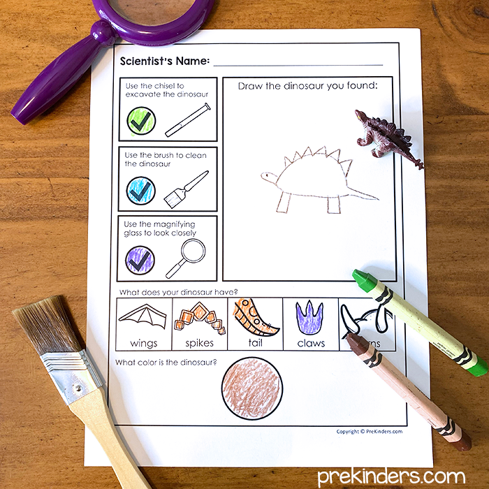 Dinosaur Dig Activity for Kids with printable sheet