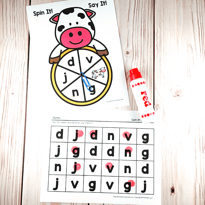 farm alphabet spinner activity